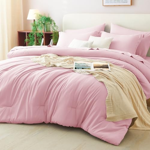 CozyLux Full Size Comforter Set Pink, 7 Pieces Bed in a Bag